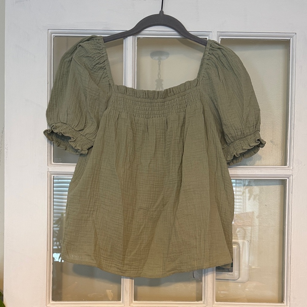 J. Crew Sage Green Puff Sleeve Blouse